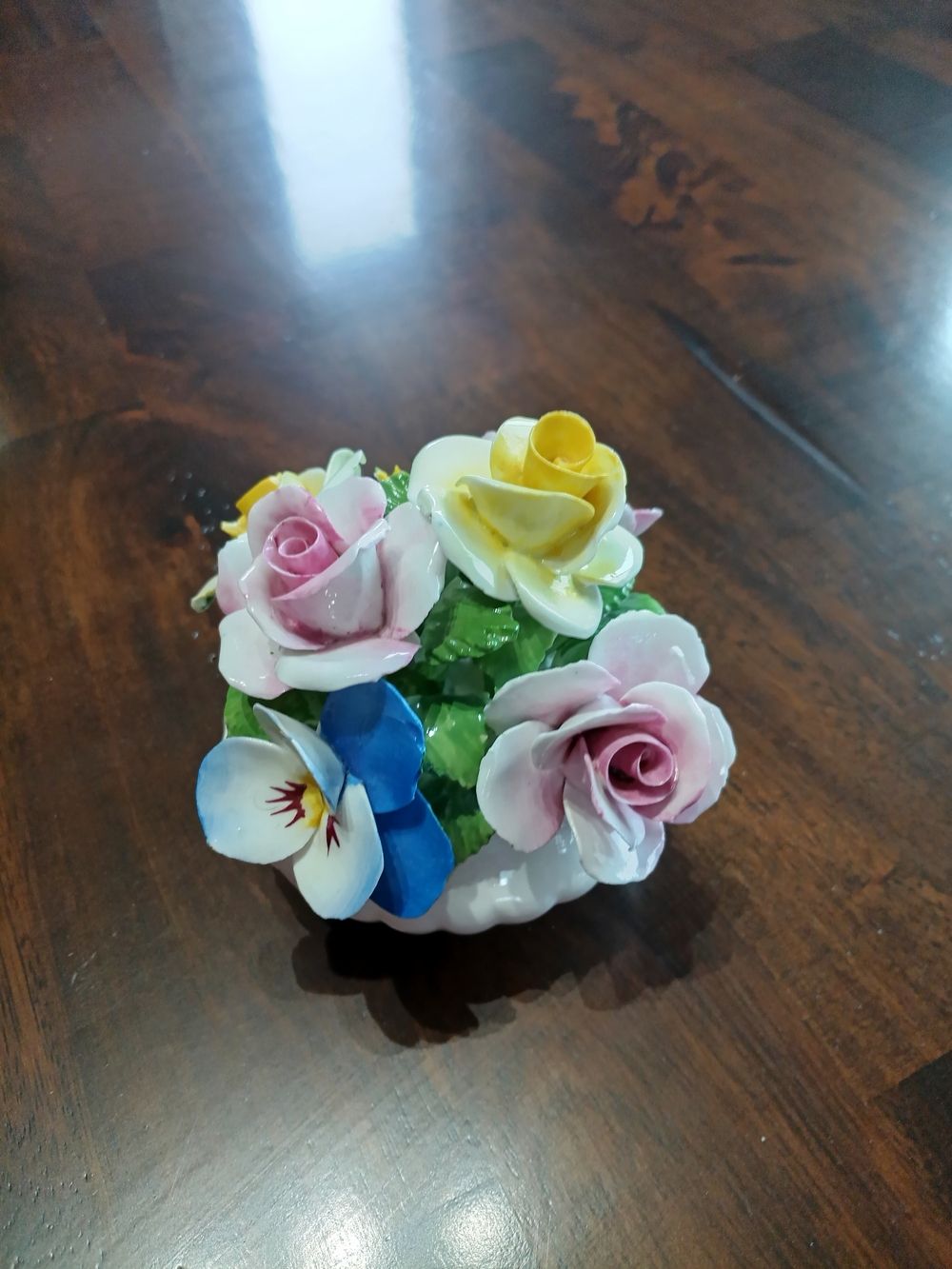 Porcelain Multicolor Floral Bouquet Figurine - Pink, Yellow, Blue